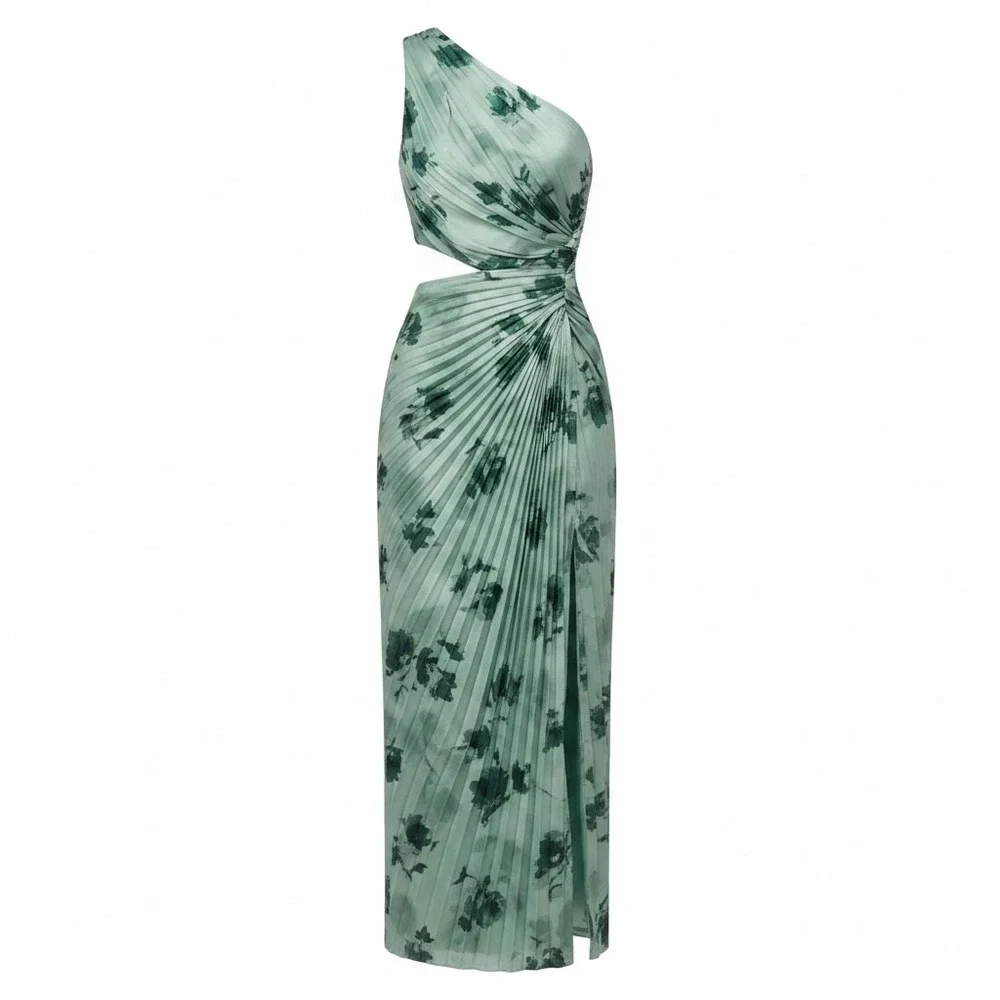 Abercrombie & Fitch Giselle Maxi Dress sz SP Green Floral cut out satin